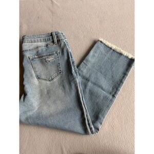 1822 Denim Womens Ankle Straight Jeans Light Wash Distressed Raw Hem Size 12